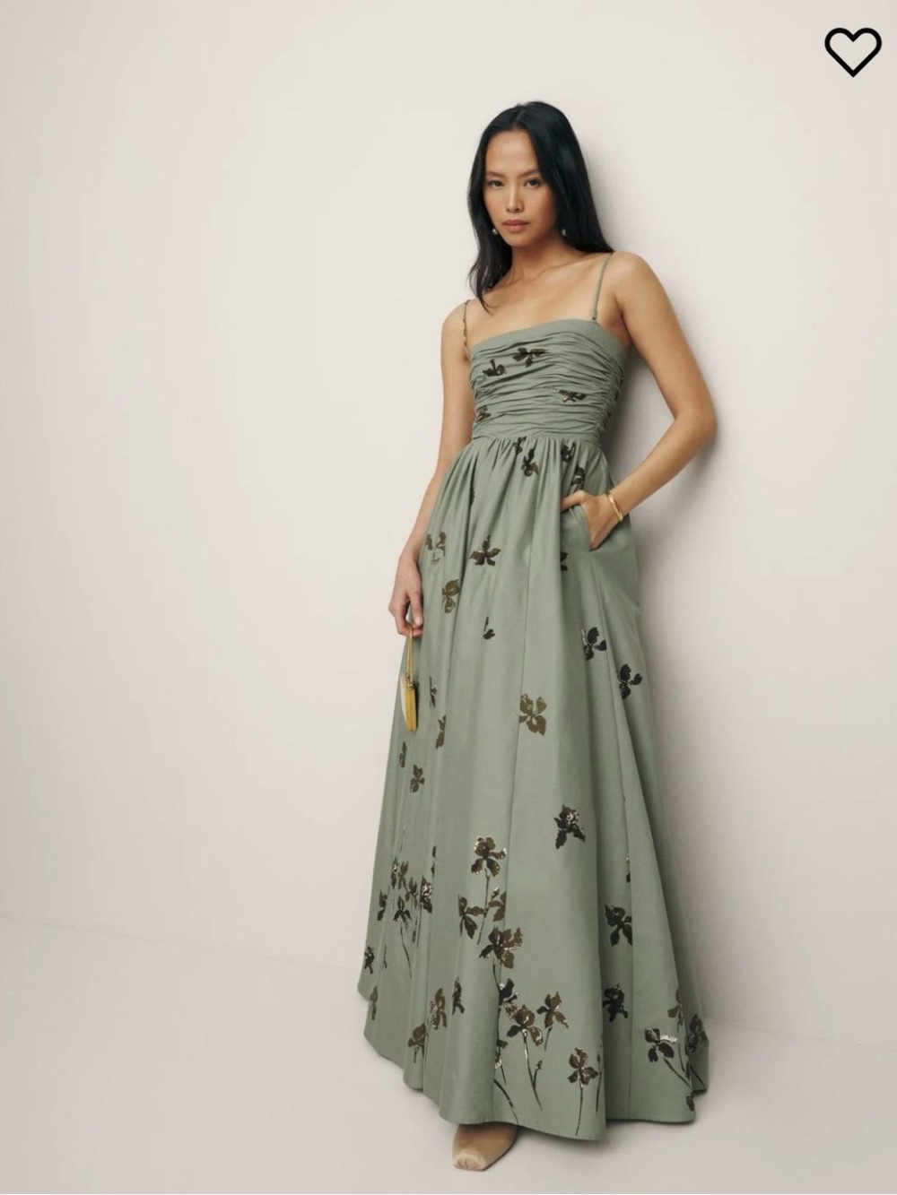 Reformation Sage Green Floral Strapless Maxi Dress